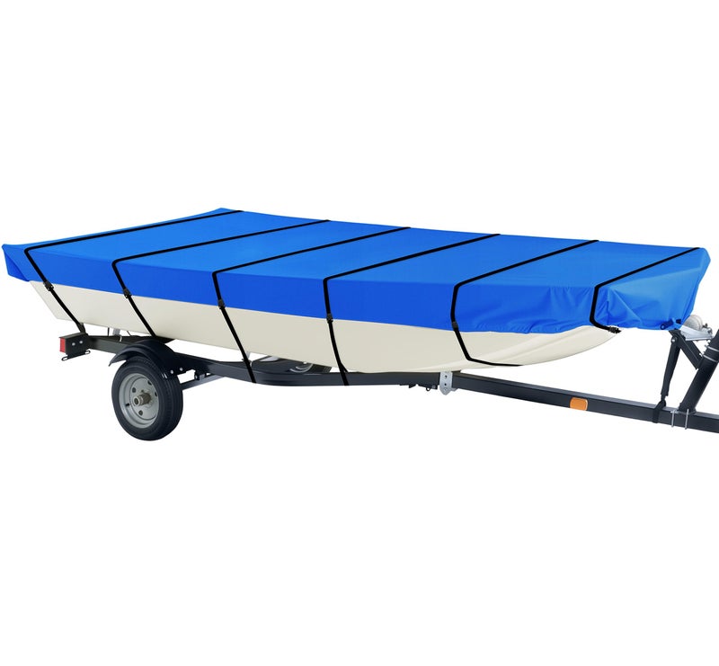 iCOVER Jon Boat Cover 14ft, Heavy Duty Waterproof Marine Grade Polyester Canvas Mooring Cover, Anti-UV Trailerable Jon Boat Covers, Fits Boats 14' Long Beam Width up to 70", Blue - Image 1